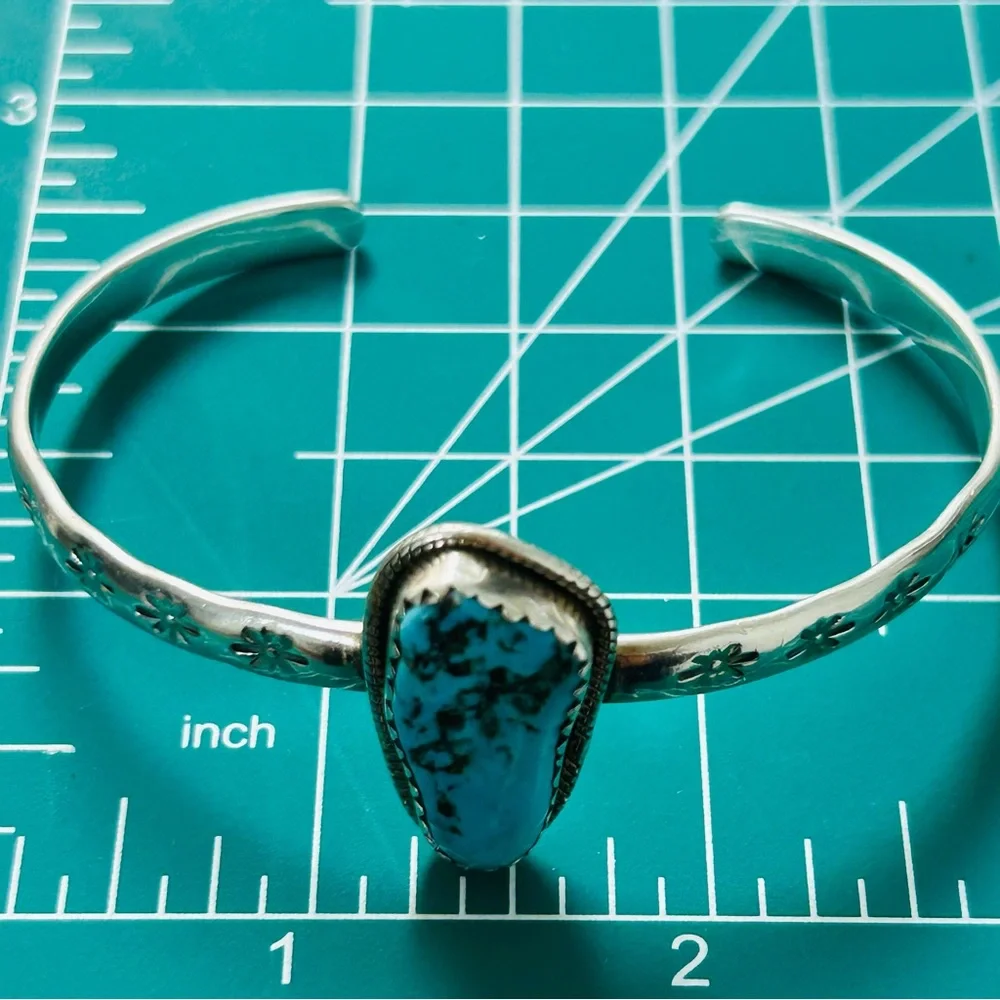 Raw genuine Turquoise sterling Silver 925 Cuff Bracelet